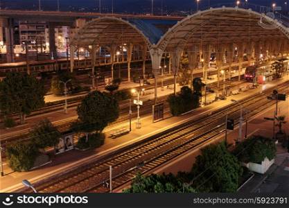 NICE, FRANCE - NOVEMBER 2, 2014: Railway Station In Nice at night, France