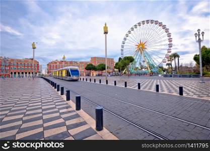 Nice giant ferris wheel and Massena square view, Alpes-Maritimes region of France