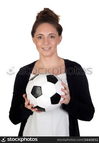 Nice girl with soccer ball isolated over white background