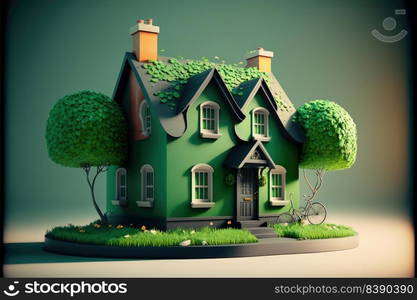 Nice green house from fairy tale. Irish legends. Generative AI