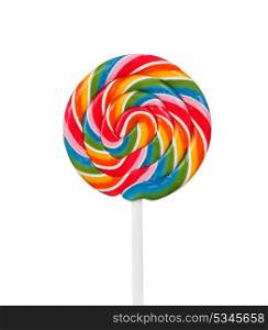 Nice lollipop with many colors in a spiral isolated on a white background