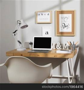 nice organised workspace with lamp. High resolution photo. nice organised workspace with lamp. High quality photo
