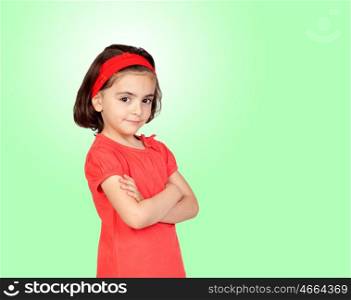 Nice portrait of beautiful girl with isolated on a green background
