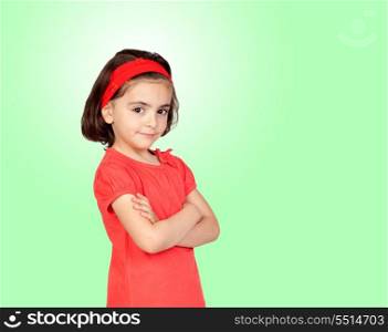 Nice portrait of beautiful girl with isolated on a green background