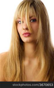 nice shot of a beautiful young woman with long blond hair looking at the camera