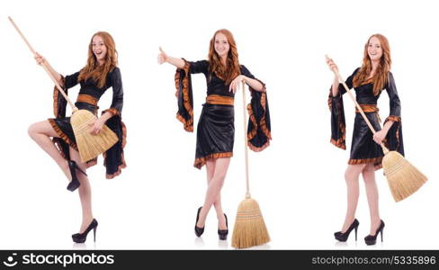 Nice witch with broom on white