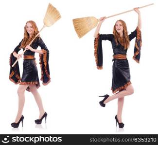 Nice witch with broom on white. The nice witch with broom on white