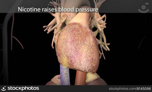 Nicotine raises blood pressure 3d illustration. Nicotine raises blood pressure