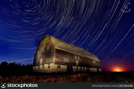 Night Barn Star Trails Farm Scene Saskatchewan. Night Barn Star Trails