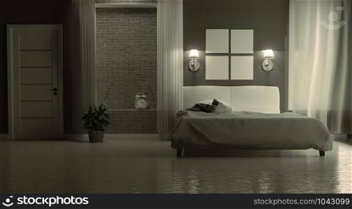 night Bedroom modern style Interior Design. 3D rendering