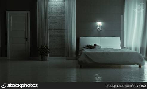 night Bedroom modern style Interior Design. 3D rendering