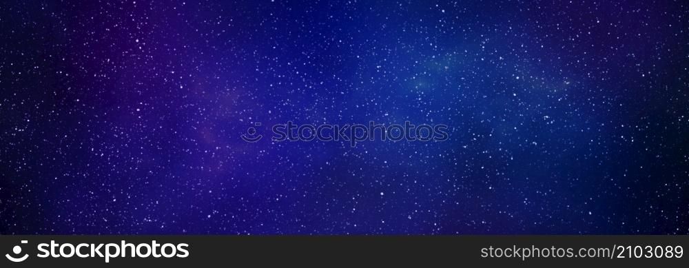 Night blue starry sky horizontal background banner. 3d illustration of infinite universe. Night blue starry sky horizontal background banner