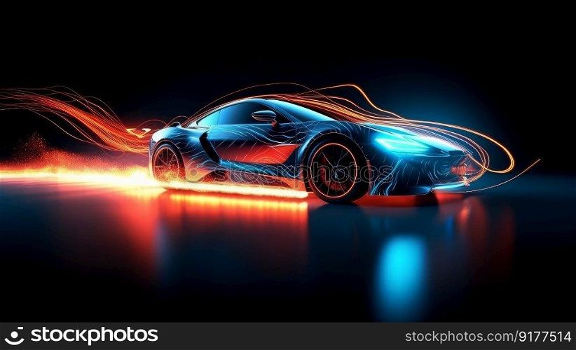 Night car racing. Illustration Generative AI
