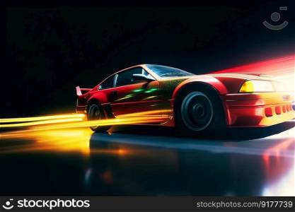 Night car racing. Illustration Generative AI


