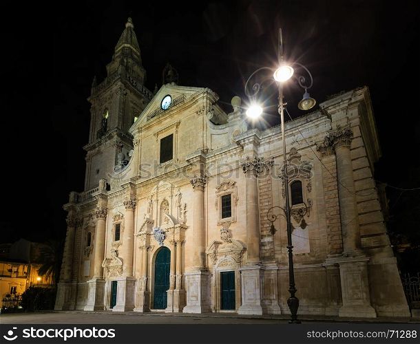 Night Cattedrale di San Giovanni Battista in old medieval Ragusa famous Sicilian town (Sicily, Italy). Building in 1718-1820.