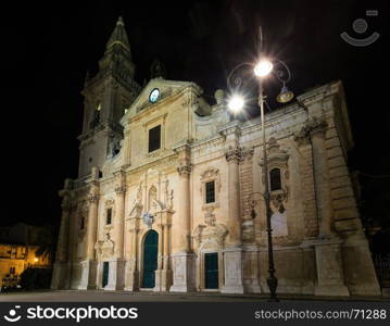 Night Cattedrale di San Giovanni Battista in old medieval Ragusa famous Sicilian town (Sicily, Italy). Building in 1718-1820.