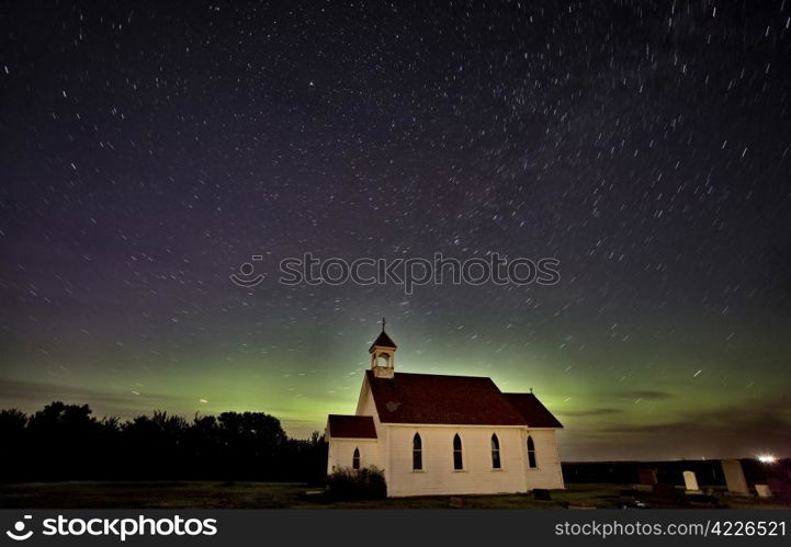 Night Church Northern Lights Saskatchewan Canada Aurora Borealis