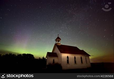 Night Church Northern Lights Saskatchewan Canada Aurora Borealis