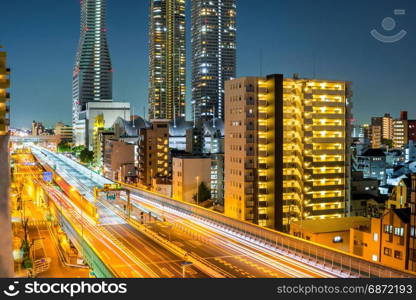 Night city and traffic in Osaka, Japan.