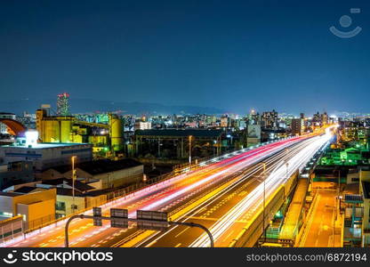 Night city and traffic in Osaka, Japan.