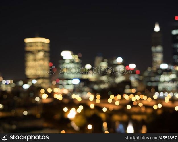 Night city life. Blurred bokeh lights of night big city