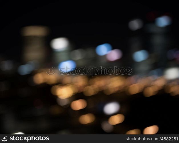 Night city life. Blurred bokeh lights of night big city