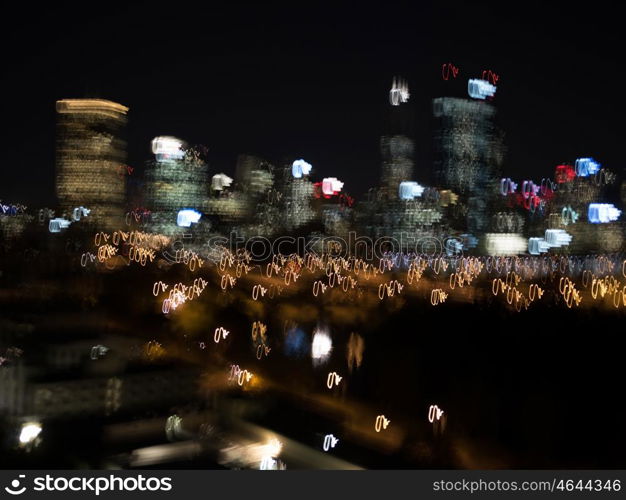 Night city life. Blurred bokeh lights of night big city