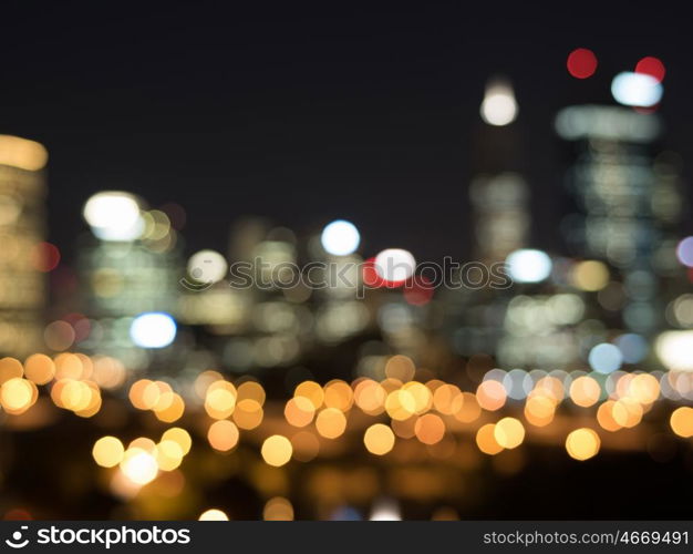 Night city life. Blurred bokeh lights of night big city