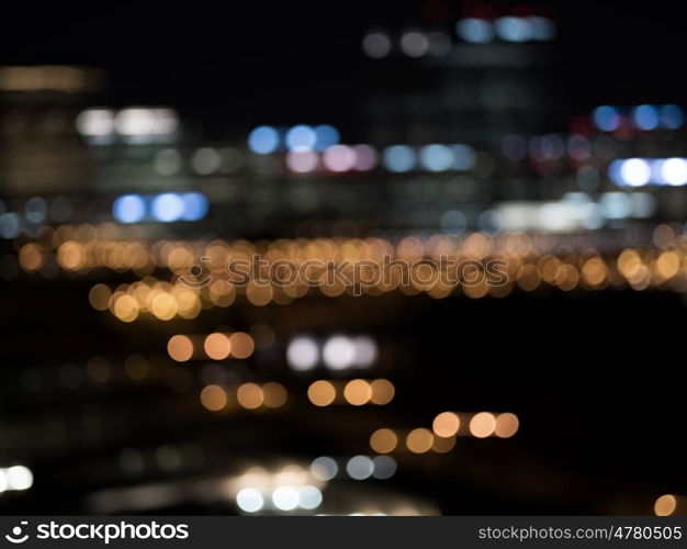 Night city life. Blurred bokeh lights of night big city