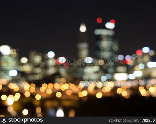 Night city life. Blurred bokeh lights of night big city