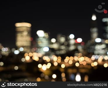 Night city life. Blurred bokeh lights of night big city