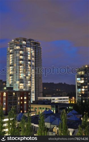 Night city view in Coquitlam BC