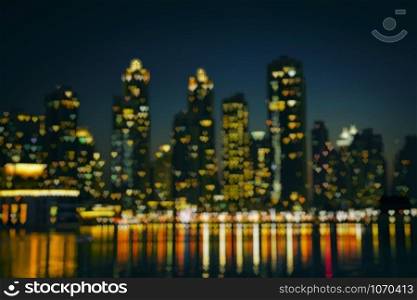 Night cityscape of Dubai. Defocused shot with hearts shaped bokeh