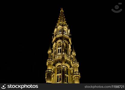 Night illumination of a building located on the Grand Place of the European city of Brussels