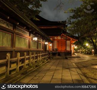 Night illumination of Yasaka Shrine or Gion Shrine in Kyoto, Japan