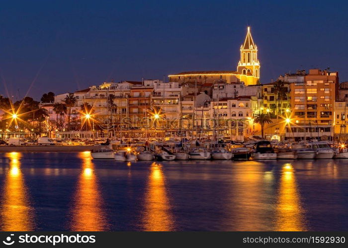 Night in the Costa Brava, town Palamos (Spain)