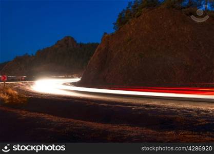 night is a car on a mountain road with dangerous turns