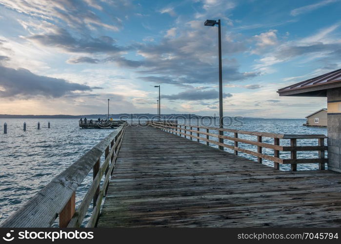 Night is approaching over the pier at Redondo Beach, Washington.