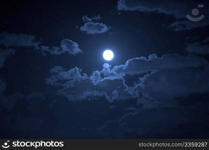 Night landscape of the cloudy sky and the moon