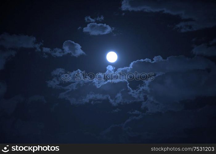 Night landscape of the cloudy sky and the moon