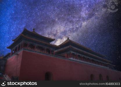 Night landscape of the Starry sky. The Forbidden City of Beijing, China. Night landscape of the Starry sky.