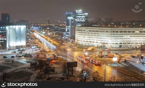 Night Minsk from a height. Belarus.