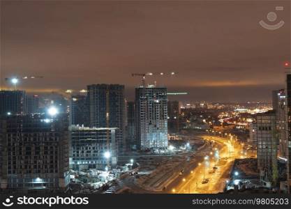 Night Minsk from a height. Belarus.