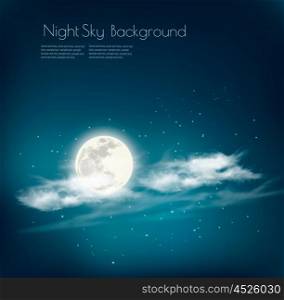 Night nature sky background with cloud and moon. Vector.
