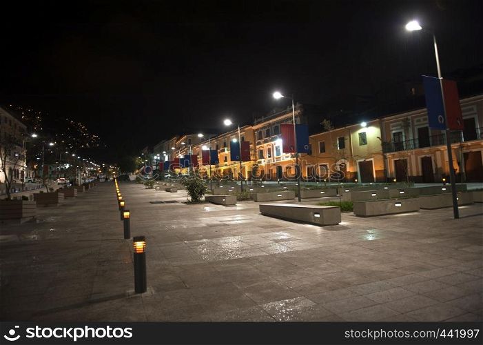 Night of a walk in the historic center of Quito