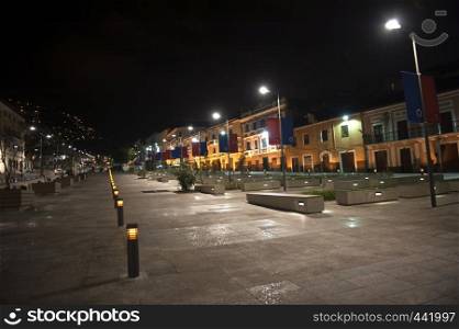 Night of a walk in the historic center of Quito