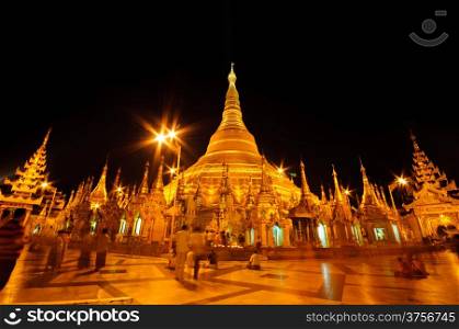 Night of Shwedagon Paya in Yangon, Burma