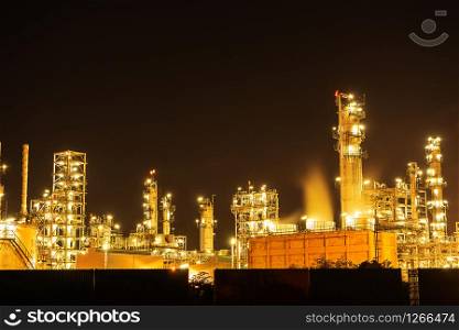 Night oil refinery industry, fuel manufacturer with city.