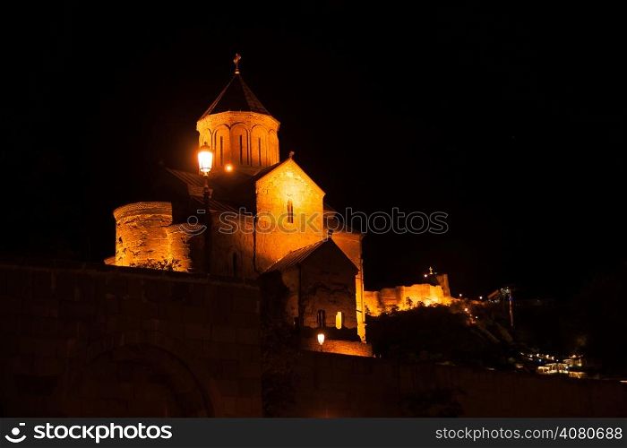 Night Old Tbilisi view to churches and stronghold