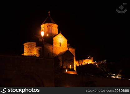 Night Old Tbilisi view to churches and stronghold